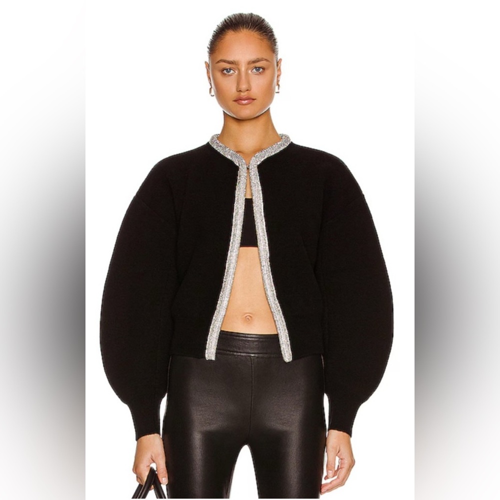 NWT Alexander Wang Cropped Cardigan With Crystal Placket Tubular Necklace L
